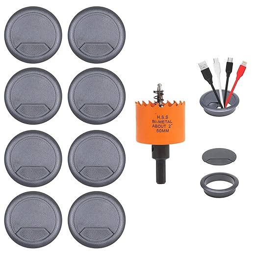 VIKITON Desk Grommet 2 inch with Hole Saw, 8PCS, Black