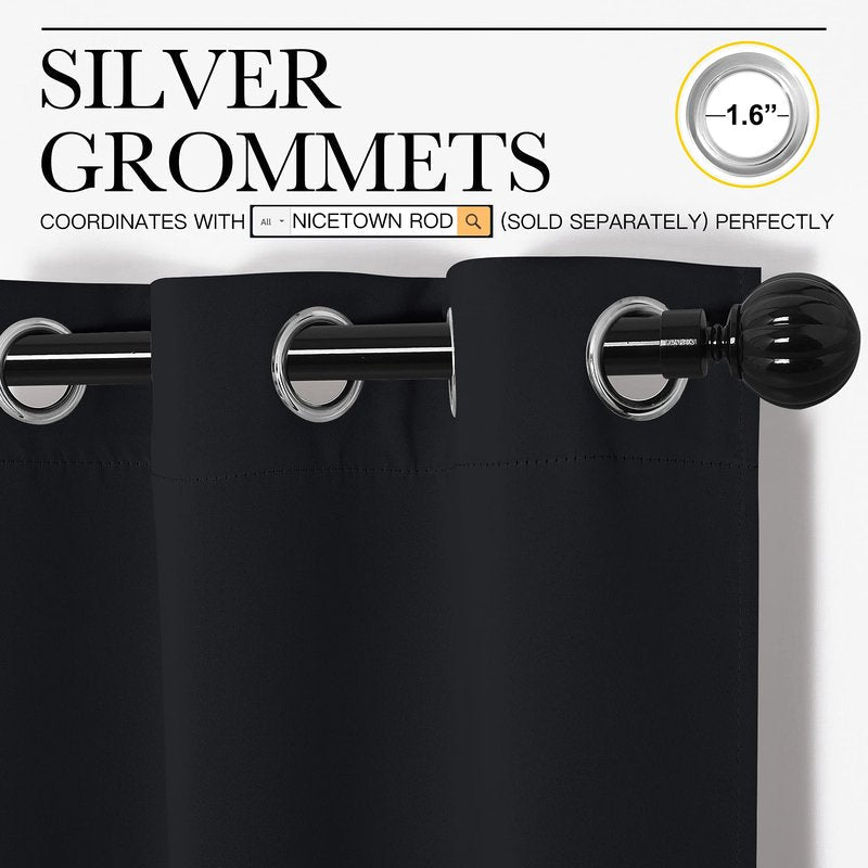 NICETOWN Blackout Curtain Panels 86 inches - Light Reducing Thermal Insulated Solid Grommet Blackout Curtains/Panels/Drapes for Living Room (Set of 2, 55 inches by 86 Inch, Black)