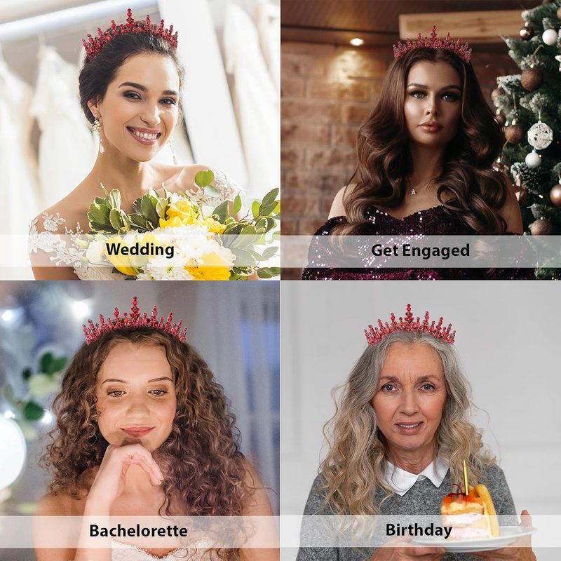 Women's Tiara for Henna Wedding Party - Glitter Hair Accessory | Shiny Red Crown for Bridal, Birthday, Prom, Halloween