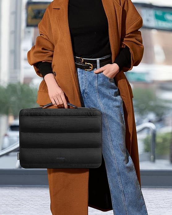 Black Puffy Laptop Sleeve 14-Inch Fluffy Protective Sleeve for MacBook Pro/Air 14, Dell XPS, HP, for Travel & College