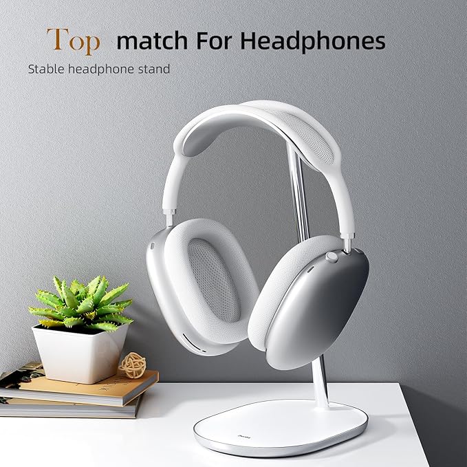 BENKS Desktop Headphone Stand Universal Headset Holder Hanger Mount Aluminum with Protective Silicone Pad, Gaming Headset Accessories, Compatible with AirPods Max, Beats, Bose, Sony and so on (White)