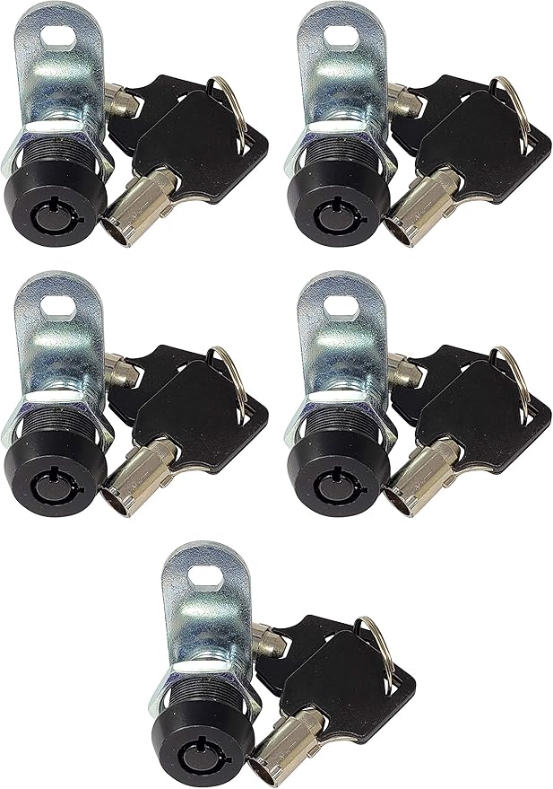 Admiral Locks Tubular Cam Lock, Keyed Alike Removable Key RV Compartment Storage Lock Cabinet Locks (Black Pack of 5, 5/8 Inch 90°)