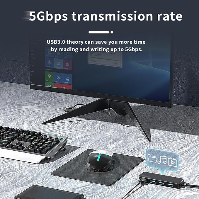 ANYPLUS USB 3.0 Hub, 4 Port USB Hub Splitter,Portable USB Adapter Mini Multiport Expander for Desktop, Laptop, Xbox, Flash Drive, HDD, Console, Printer, PC, Keyboards, HP, Dell