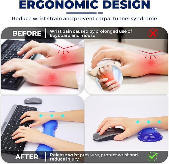 ABRONDA Gel Wrist Rest for Keyboard and Mouse, Wrist Rest for Keyboard, Mouse Wrist Support, Pain Relief, Cool Touch, Non-Skid, Mouse Wrist pad