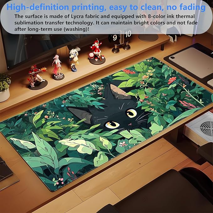 Cindasun Black Cat Mouse Pad Green XL 31.5 x 15.7 in