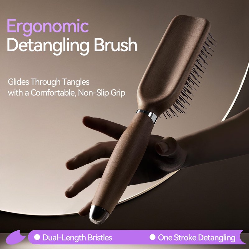 Detangler Brush for Curly Hair, Detangling & Curl Defining Hairbrush for Women & Men, Soft Double Nylon Bristles, Eliminates Knots & Breakage, Wet & Dry Styling Brushes for Fine/Straight/Long Hair