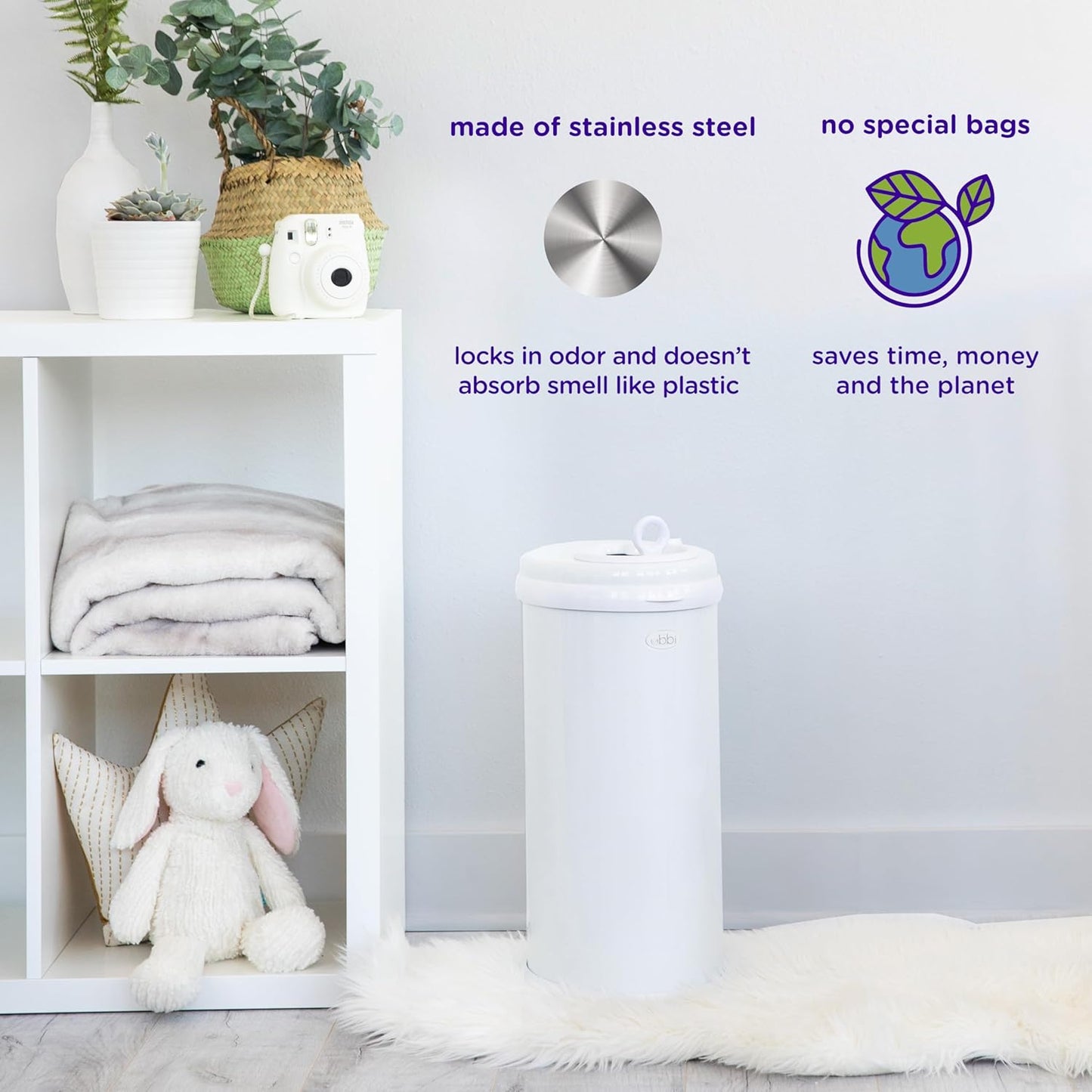 Ubbi Steel Diaper Pail - Odor Locking Design, No Special Bags Needed | Award-Winning Ivory Color