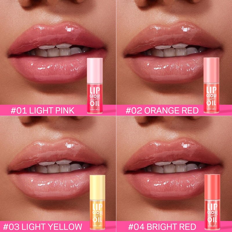 AMOADO Lip Oil, Tinted Lip Glow Oil – Hydrating & Nourishing, Lip Oils Gift Set, Fruity Lip Oils Gloss Non-Sticky & Glossy Finish, 4 Colors Lip Gloss for Girls and Women - Party Favor