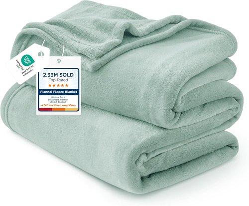 Bedsure GentleSoft Fleece Throw Blanket - 300GSM Soft Sage Green Plush Cozy Blanket for Home & Travel