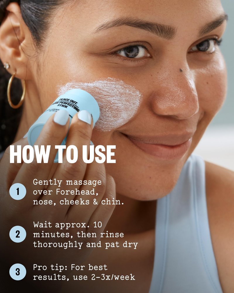 PEACE OUT Pore Perfecting Stick With Kaolin Clay to Clear Clogged Pores, Exfoliating Face Cleanser with Glycolic and Salicylic Acids, Draw Out Dirt & Oil (0.53 oz)