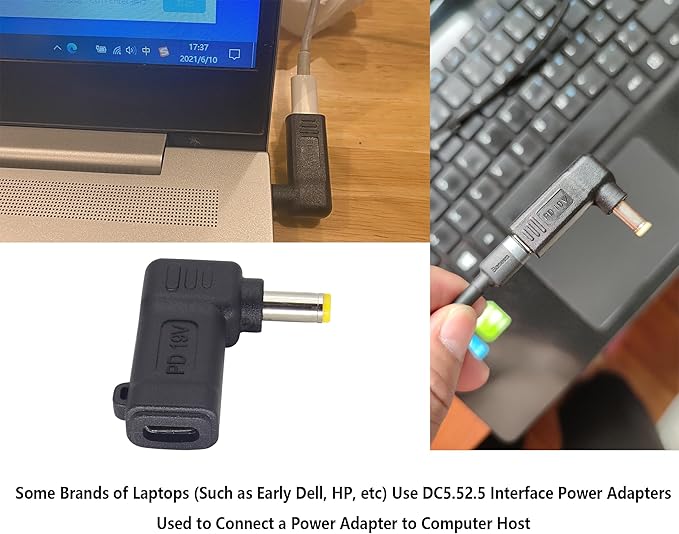 HCFeng 90W PD USB C to DC5525 Power Converter Type to DC 5525 Laptop Charging Adapter 19V 4A Type C Female to DC 5.5 x 2.5mm Male Power Adapter for Studio and Travel [PD-5525]
