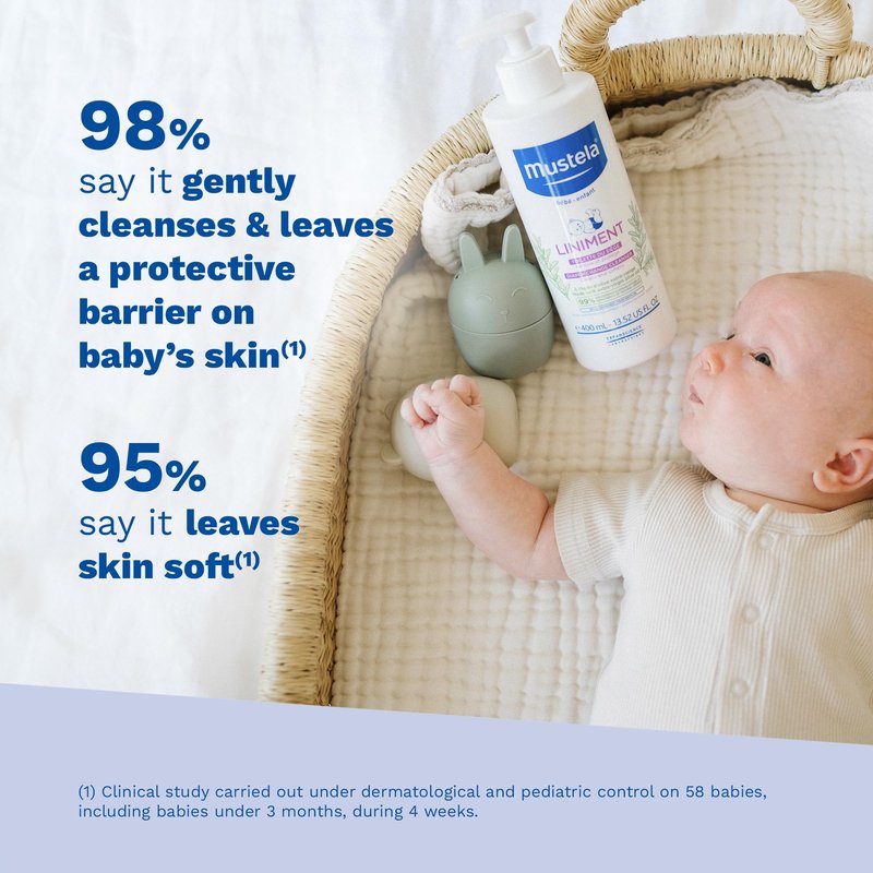 Mustela Liniment - No-Rinse Baby Cleanser for Diaper Change - with Extra Virgin Olive Oil - Fragrance-Free - 13.52 fl. Oz