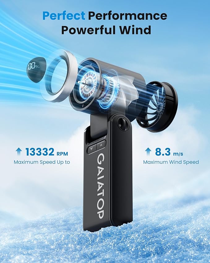 Gaiatop Portable Handheld Turbo Fan, 15 Hrs Cooling, 180° Foldable 4-in-1 Hand Held Fans, 6-Speed (1-100) Personal Mini Handheld Fans, Small Portable Fan for Travel, Working, Outdoor Women Gifts Black