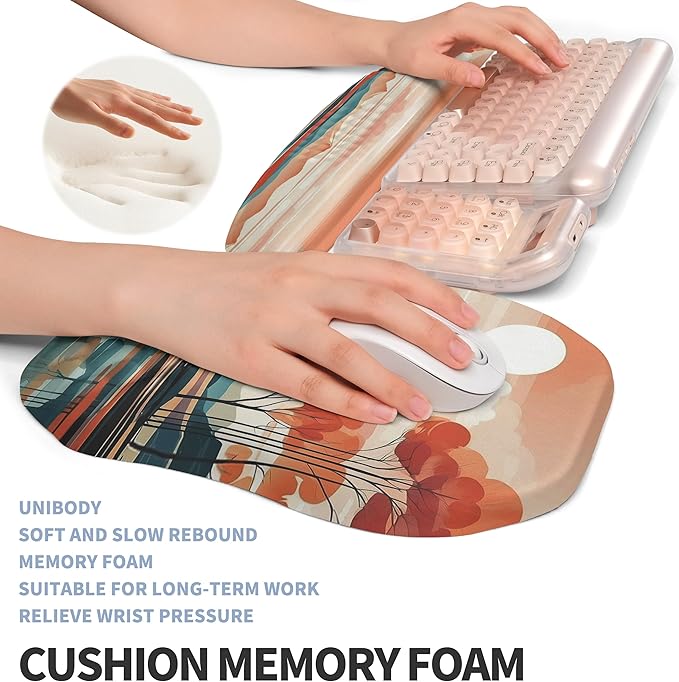 Gleamtide 2-in-1 Ergonomic Set, Wave Keyboard Wrist Rest and Massage Slope Mouse Pad Wrist Support, Rebound Memory Foam for Relieve Carpal Tunnel Syndrome and Wrist Pain (Landscape)