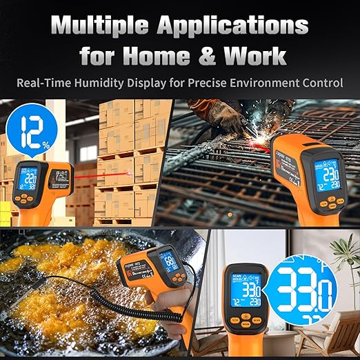 Surpeer Infrared Thermometer Temperature Gun, Non-Contact Digital Laser Temp -58°F to 1472°F, K-Type Probe -58°F to 572°F, for Cooking, Pizza Oven, BBQ, HVAC, Home & Industrial