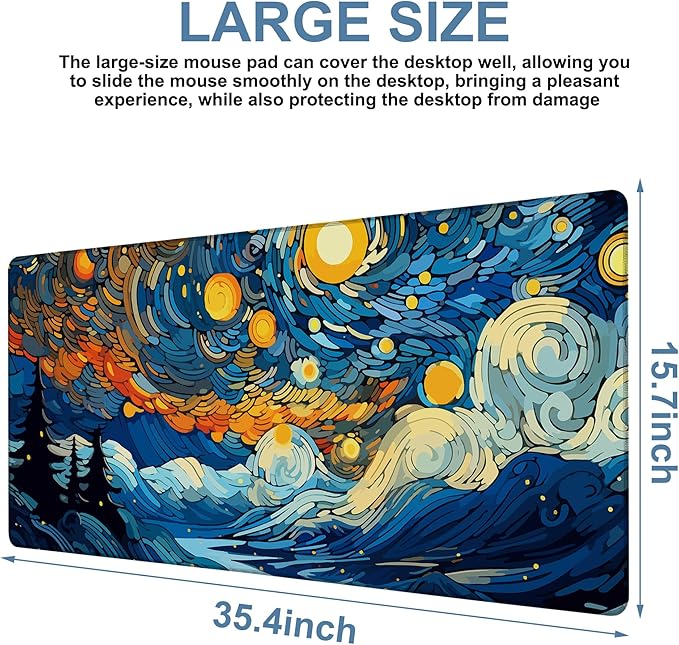 NITAHHHY Large Mouse Pad Starry Sky Gaming Desk Pad Computer Keyboard Non-Slip Waterproof Mouse Mat with Rubber Base and Stitched Edges Entertainment Office Writing Desk Mat 35.4 x 15.7 Inches