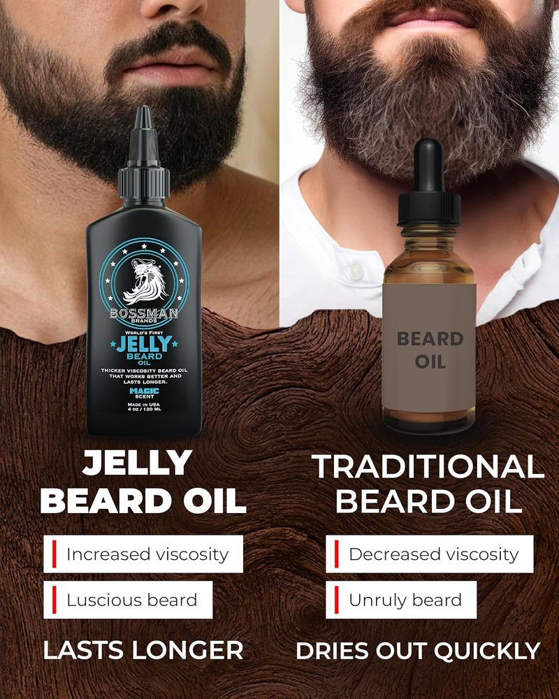 Bossman Jelly Beard Oil & Mustache Wax Bundle | Natural Organic Grooming Products for Men - 4 oz & 1 oz