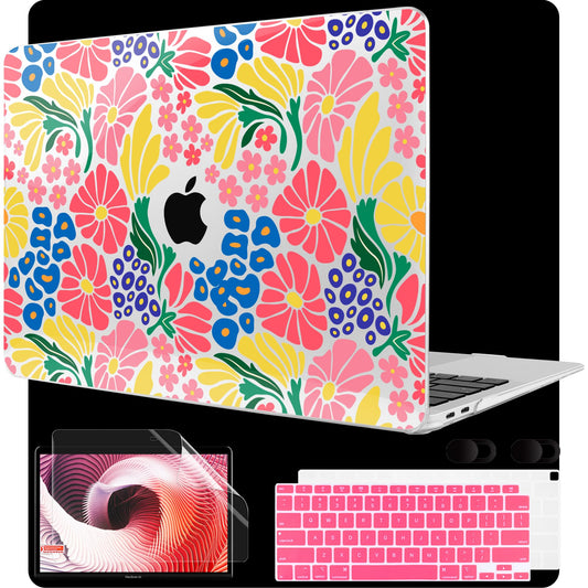 MEEgoodo for MacBook Air 13 inch Case 2021 2020 2019 2018 Released A2337 M1 A2179 A1932 with Touch ID, Plastic Hard Shell & Keyboard Cover Compatible with MacBook Air Case 13.3, Groovy Flower