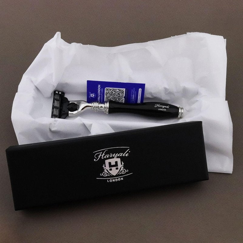 Haryali London 3 Edge Shaving Razor - Black Coated Handle | Beard & Mustache Safety Razor for Men & Women