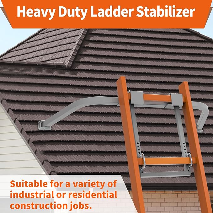 Ladder Stabilizer for Gutter Cleaning Tools and Wall,Heavy Duty Roof Ladder Hooks Steel Extension Ladder stabilizer with Ladder Accessory,Ladder Standoff with Anti-Slip Rubber Feet (Silver Gray)