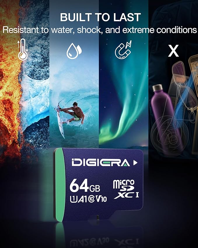 DIGIERA 64GB CT100 microSDXC UHS-I Memory Card with Adapter - up to 100MB/s, C10, U1, V10, Full HD, A1, Micro SD Card for Smartphones, Tablets, Cameras, Gaming Consoles, and Drones (1 Pack)