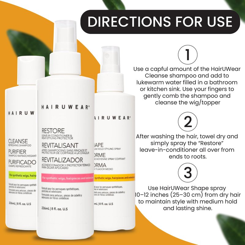 Shampoo & Conditioner Set with Hair Spray - Wig Care for Synthetic Wigs, Hairpieces & Extensions, Full Size (8 Fl Oz Each)