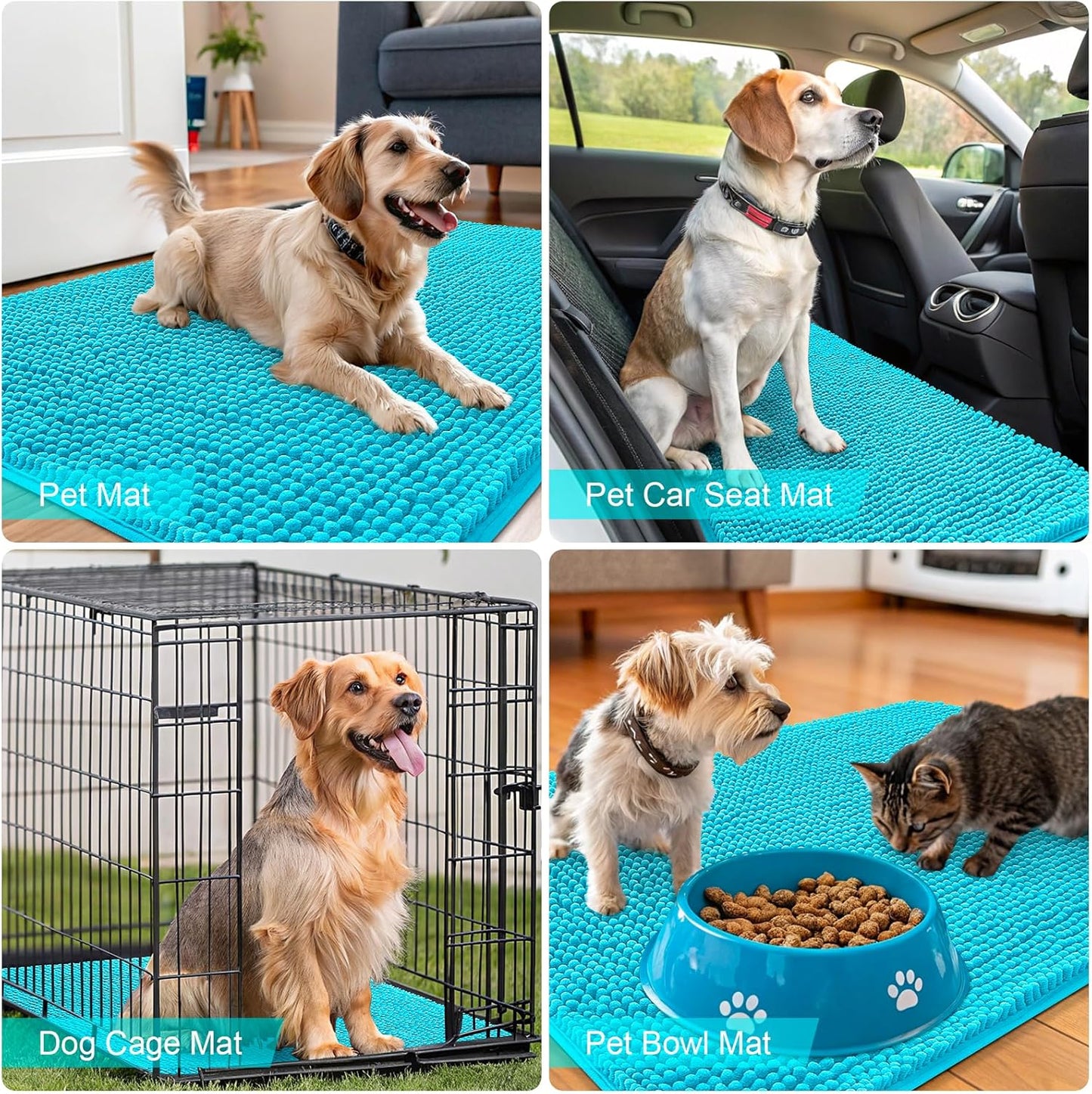 OLANLY Dog Door Mat - Absorbent Non-Slip Washable Doormat for Muddy Paws | 44x24 Aqua Blue