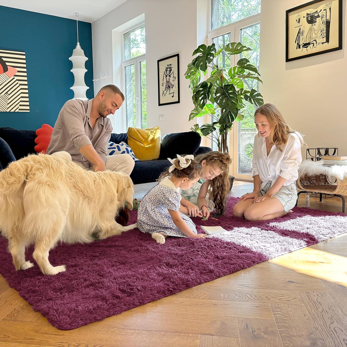 OLANLY 2x6 Machine Washable Runner Rug - Soft Fluffy Shaggy Carpet for Bedroom & Hallway | Burgundy
