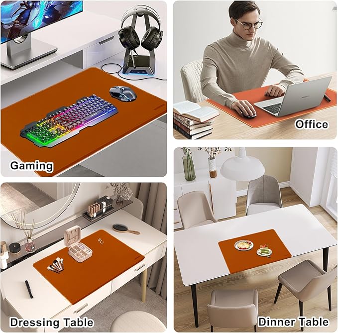 ERGO COLLECT Desk Mat with Lip & Reinforced Stitched Edge|Non-Slip Waterproof PU Leather Desk Pad|Ergonomic Keyboard Mouse Pad with Edge Protector|for Office, Home, Study(23.6" x 16.5",Brown)