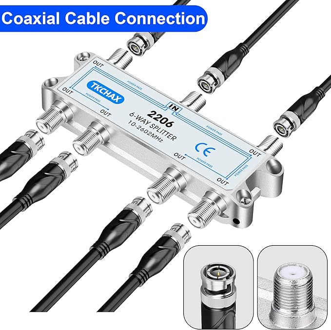 TKCHAX 6 Way Coaxial Cable Splitter,Support 10-2602MHz,RG6 RG59 Coax Compatible,Work with MoCA2.5 and MoCA3.0, CATV, Satellite TV, Antenna, HDTV and High Speed Internet