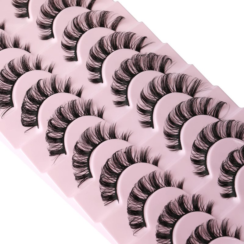 wiwoseo Eyelashes Russian Strip Lashes Fake Eyelashes Russian Volume Natural Wispy Lashes 15MM Natural Lashes 10 Pairs Pack