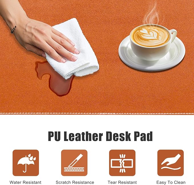 ERGO COLLECT Desk Mat with Lip & Reinforced Stitched Edge|Non-Slip Waterproof PU Leather Desk Pad|Ergonomic Keyboard Mouse Pad with Edge Protector|for Office, Home, Study(23.6" x 16.5",Brown)