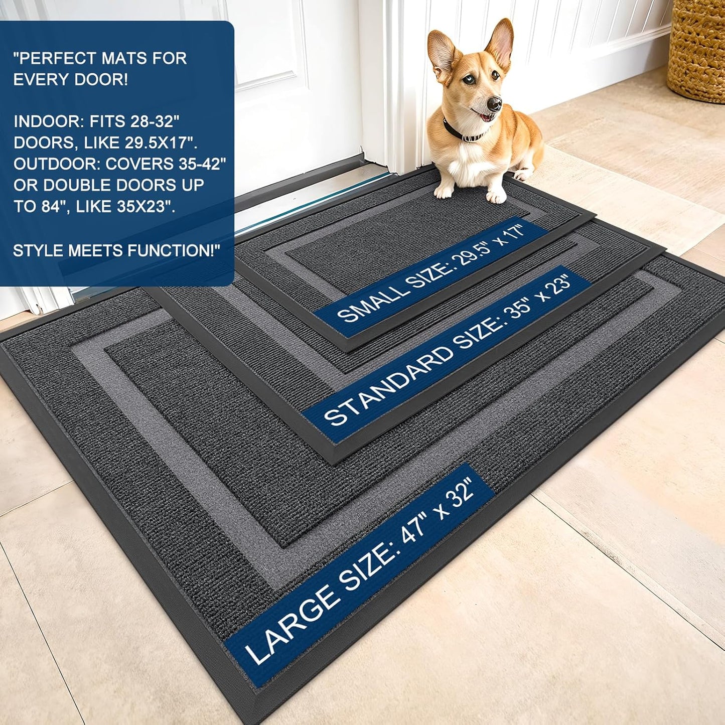 OLANLY Indoor Outdoor Front Door Mat - Waterproof All-Season Doormat, Easy Clean, 29.5x17, Grey