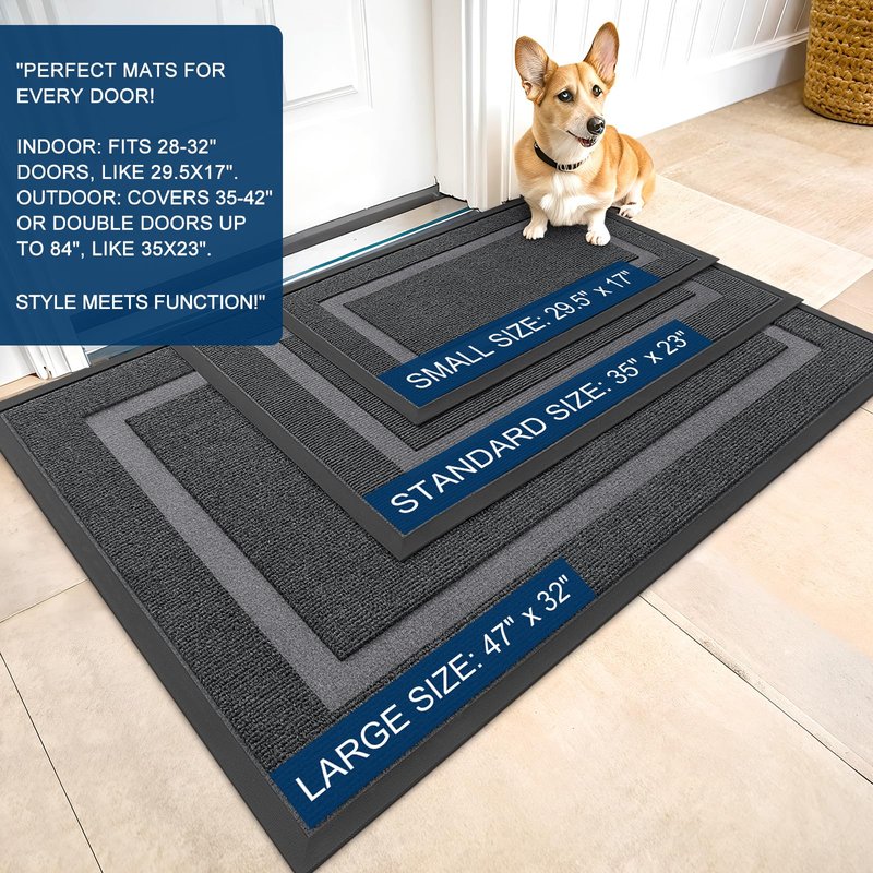 OLANLY Front Door Mat Indoor Outdoor Entrance, Waterproof All-Season, All-Weather Doormat, Sturdy Natural Rubber, Fade Resistant, Low Profile, Easy Clean Patio Porch Entryway Mat, 71x47, Grey