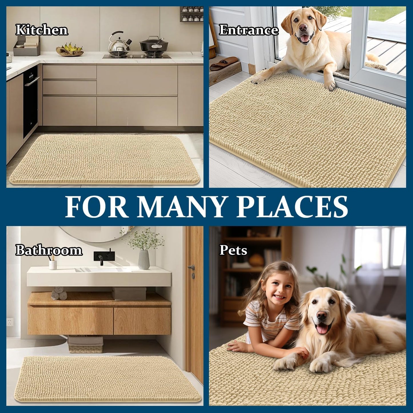 OLANLY Dog Door Mat - Absorbent Non-Slip Chenille Mat for Muddy Paws | 32x20 Inches, Quick Dry Design