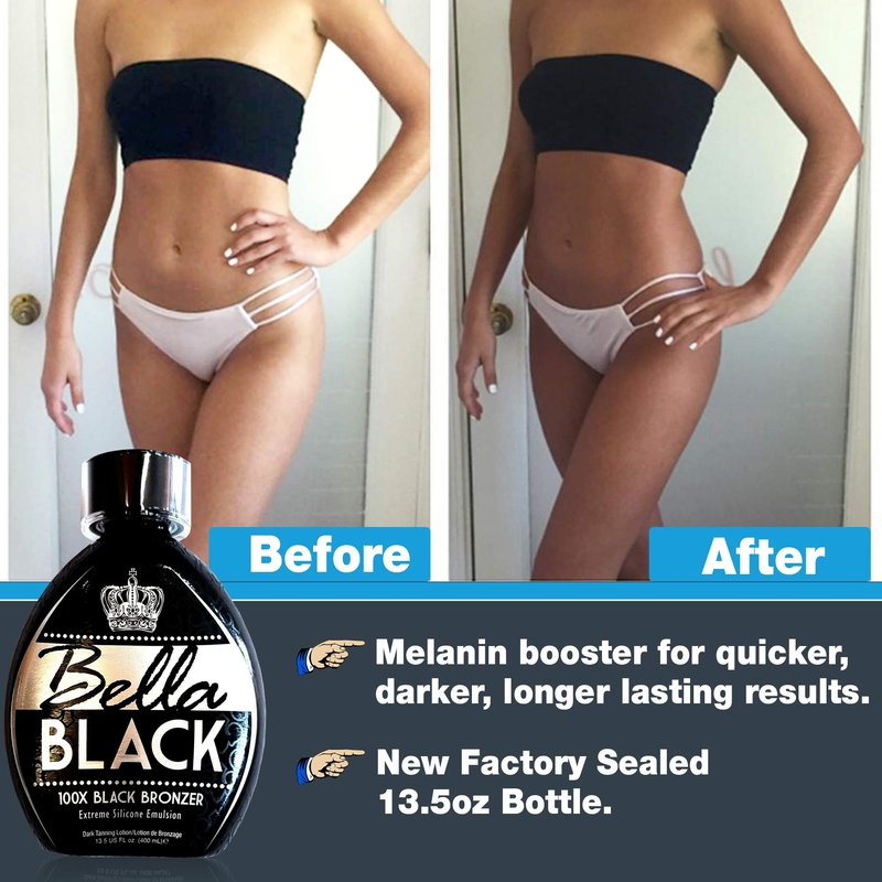 Bella Black 100X Bronzer Tanning Lotion – Premium Tanning Bed Lotion with Extreme Silicone Emulsion and Banana Fruit Extract – Instant Results – Dark Tanning Lotion for Indoor Tanning Beds - 13.5oz