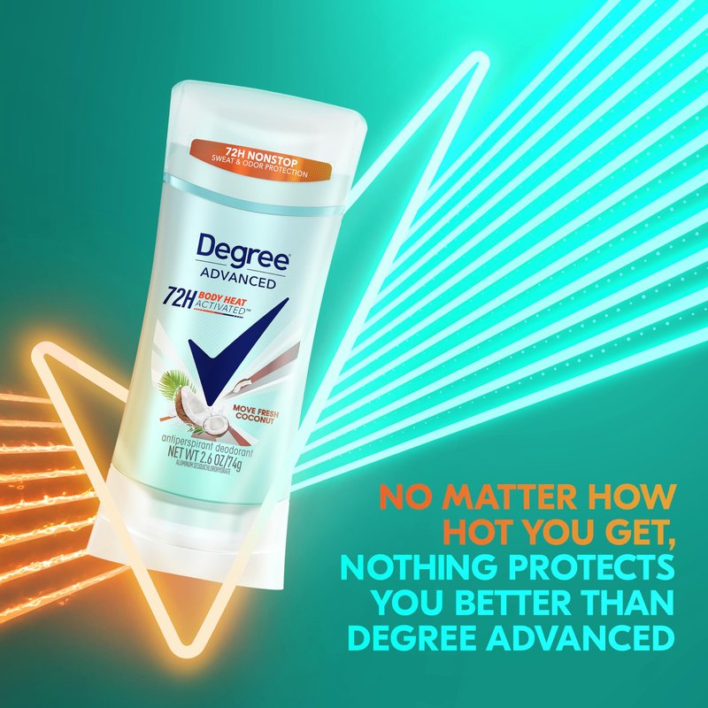 Degree Advanced Antiperspirant Deodorant Move Fresh Coconut 4 Count 72-Hour Sweat & Odor Protection Antiperspirant for Women with MotionSense Technology 2.6 oz