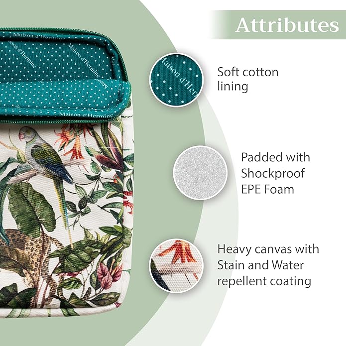 Maison d'Hermine Laptop Bag with Pocket Upto 13.5 inch Stain and Water Repellent Cotton Canvas Spring Summer (Wild)