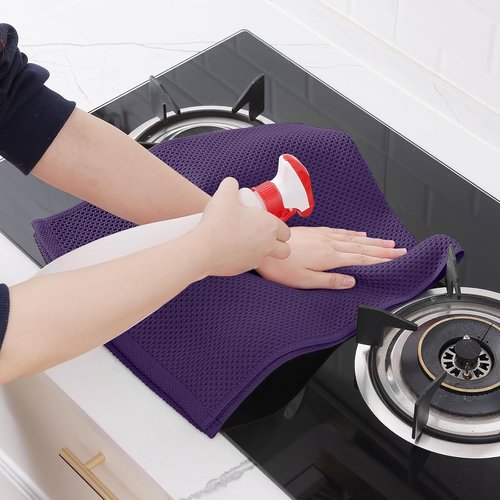 Homaxy Kitchen Dish Towels - 100% Cotton Waffle Weave, Ultra Soft & Absorbent, 13 x 28 Inches, 12-Pack, Eggplant