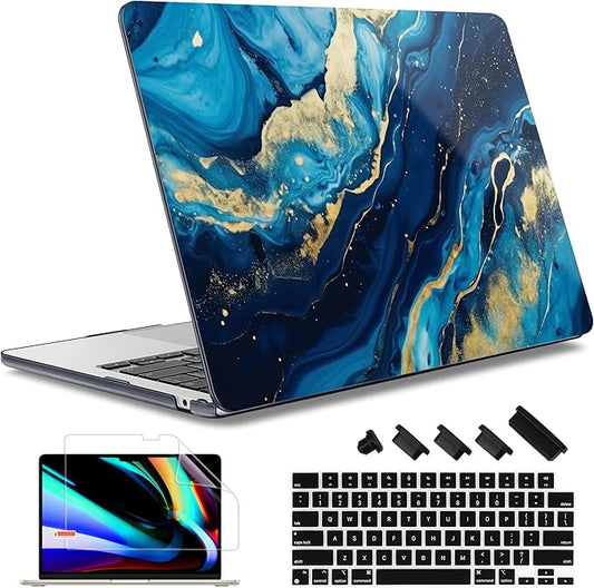 May Chen Case for MacBook Air 13/13.6 inch M5 A3449 M4 A3240 M3 A3113 M2 A2681, 2026 2025 2024-2022, Plastic Hard Shell with Keyboard Cover & Screec Protector, Blue Marble Texture