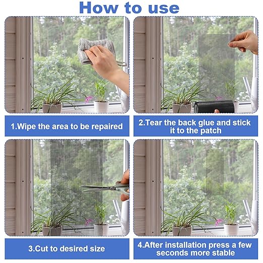 CroBlissful Extra Wide 8 inch x 20 ft Window Screen Tape Mesh Repair Strong Adhesive Waterproof Fiberglass Screen Repair Kit Patch for Window Door Tears Holes(Black)