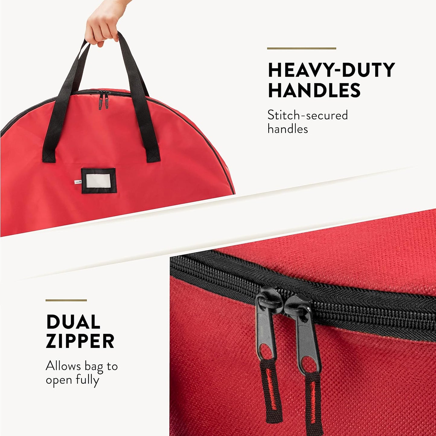 ZOBER Oxford Christmas Wreath Storage Container - 48 Inch Waterproof Wreath Bag with Dual Zippers & Strong Handles - Red