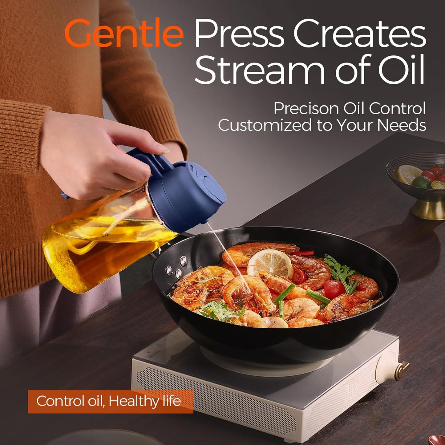 YARRAMATE Glass Olive Oil Sprayer - 16oz Premium Food Grade Dispenser for Cooking & BBQ (Navy)