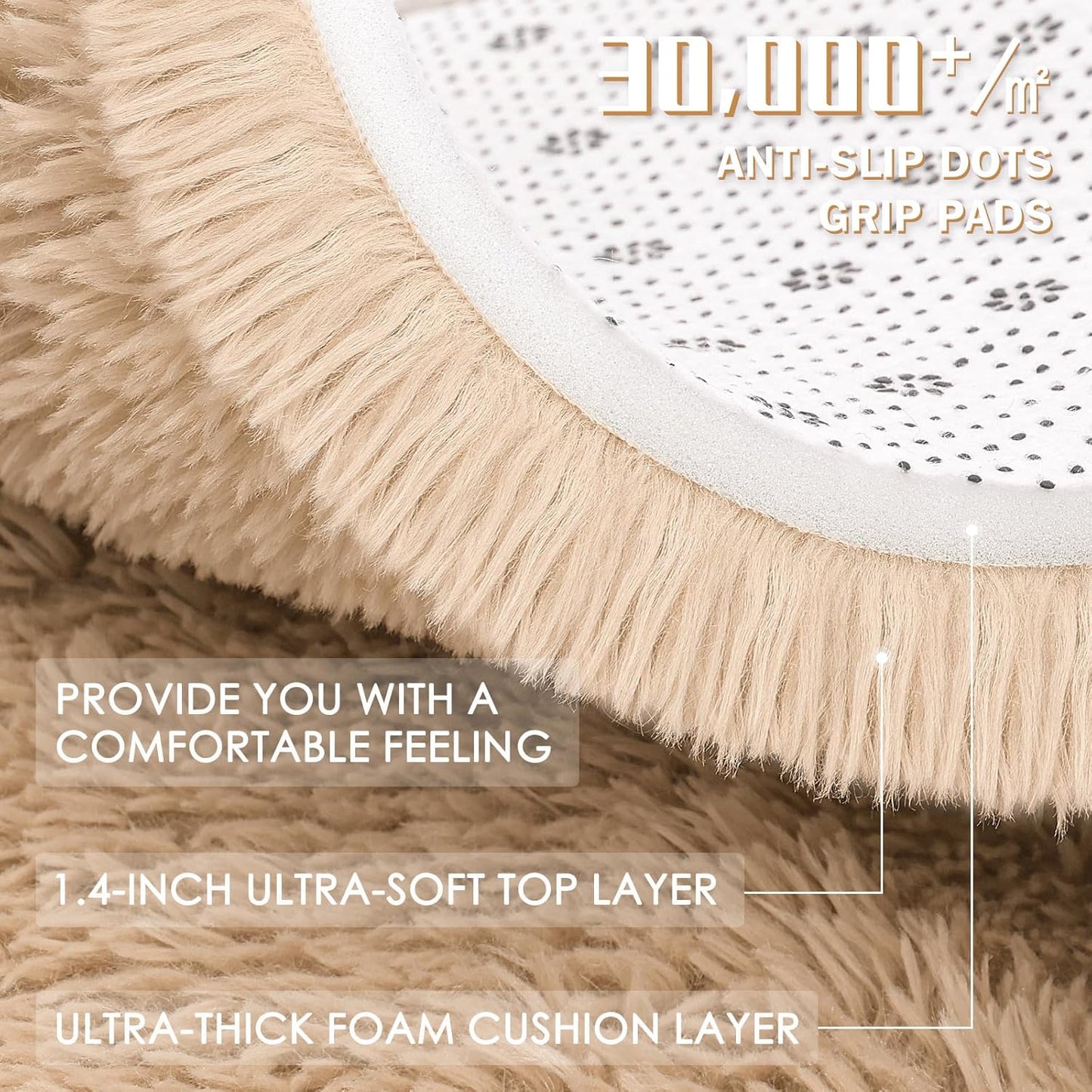 OLANLY Small Bedside Rug - Soft, Machine Washable Shaggy Carpet for Bedroom & Nursery | Beige