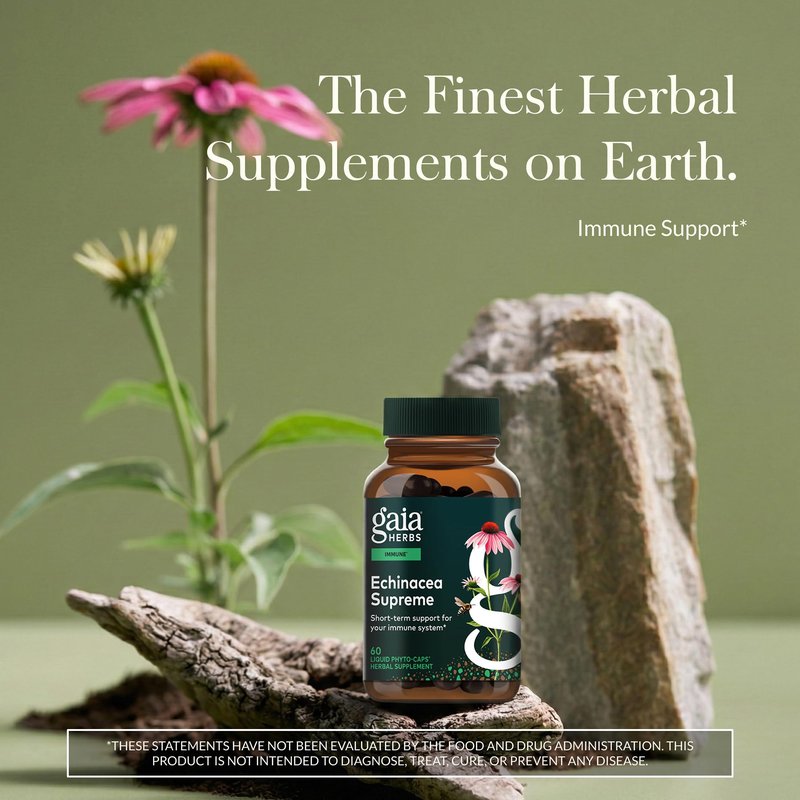 Gaia Herbs Echinacea Supreme - Immune Support Supplement - Echinacea Purpurea & Angustifolia Blend to Support Immune System* - 60 Vegan Liquid Phyto-Caps (30 Servings)