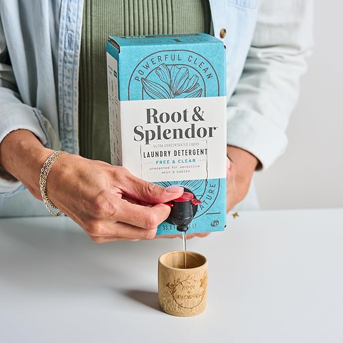 Root & Splendor Ultra Concentrated All Natural Laundry Detergent Liquid - Plant Based, Enzymatic Laundry Soap, Free & Clear Unscented, 1 Liter, 67 Loads