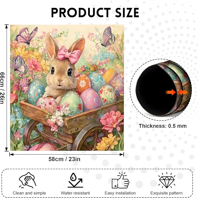 NYZE Easter Dishwasher Magnets Cover, Bunny Dishwasher Magnetic Sticker Decorative, Reusable Dish Washer Cover for Dishwashers (Bunny in Wagon)