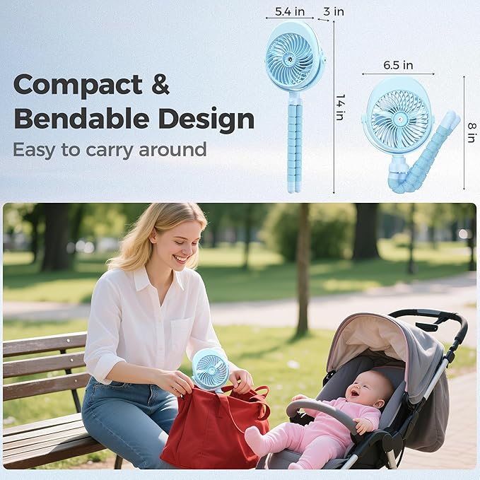 2026 Upgraded Misting Baby Stroller Fan Rechargeable, Flexible Tripod Clip for Car Seat Crib, Baby Shower Gifts & Baby Registry Search, Newborn Essentials for Beach Travel, Disney Summer Essentials