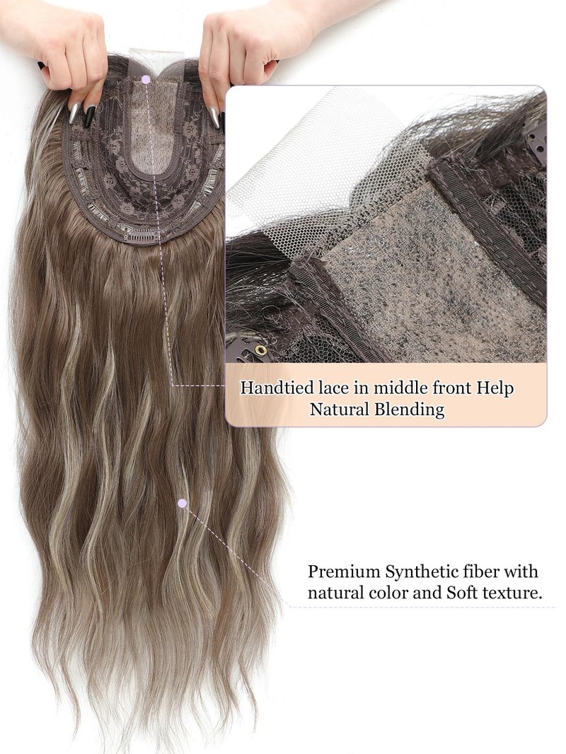 PANEWAY Hair Topper for Women 20 Inch Wavy Synthetic Fiber Topper with Natural Waves, Clip-In Hairpiece for Thinning Hair, Adds Volume & Length, Lightweight & Breathable