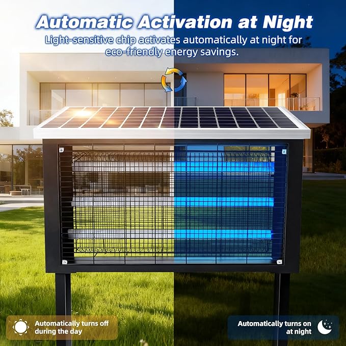 Super Large Solar Bug Zapper Outdoor for 8000 sq.ft, Portable Solar Bug Zapper with High Powered, Rechargeable Electric Bug Zapper for Patio Garden Backyard RV Camping Farm and Large Spaces